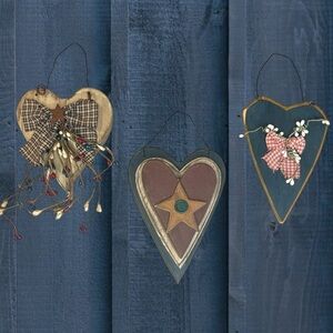 ❤️3 Wooden Slate Heart Accent Wall Hangings & Metal Vase for Country Primitive